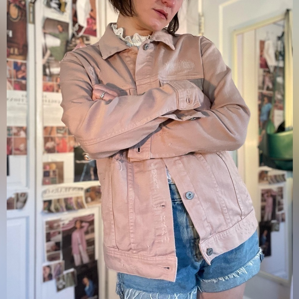 AG Distressed Pink Denim Jacket Size S - Picture 3 of 9